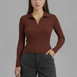 Dream Beauty Fashion Women Ribbed Shirt Collar Casual Top-picture-42