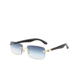Ted Smith Unisex Gold-Blue Rimless Rectangle Sunglasses With UV Protected Lens-picture-1