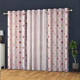 LUZDECOR Pink Geometric Printed Lightweight 3 Pieces Door Room Darkening Eyelet Curtains-picture-15