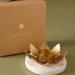 JAYPORE Gold Toned & White Marble Candle Holder image 3