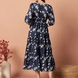 Jash Creation Floral Print Puff Sleeve Fit & Flare Midi Dress image 2