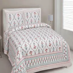 Myntra Elegant Homes Jaipuri Prints White 180 TC Cotton King Bedsheet Set-2.74 m x 2.54 m-picture-42
