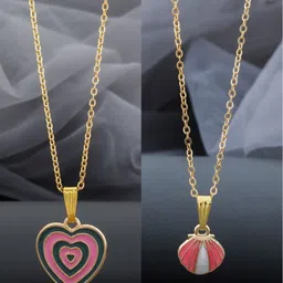 Birado Jewellery Set Of 2 Stainless Steel Gold-Plated Heart Shaped Pendants With Chains-image-52