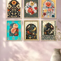 WALLLANE Brown & Blue6 Pieces Wood Floral and Botanical Wall Paintings-image-11