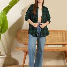 chimpaaanzee Women Oversized Fit Checkered Spread Collar Casual Shirt image 2