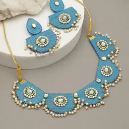 VIVAZS Gold Plated Stones-Studded And Pearls-Beaded Jewellery Set-picture-33