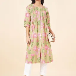 RANGMANCH BY PANTALOONS Floral Printed Round Neck Cotton Kurta image 2