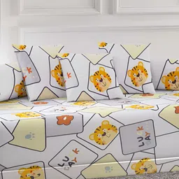 Aura Set Of 6 Orange & Grey Printed Cartoon TC Cotton Diwan Set image 2