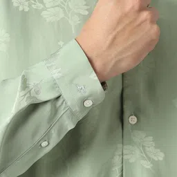 V Dot Floral Printed Spread Collar Long Sleeves Slim Fit Shirt image 4