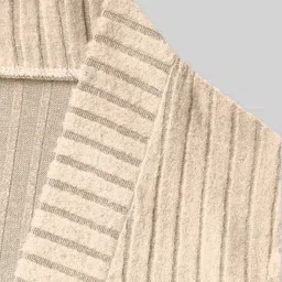 HERE&NOW Women Cream-Colored Striped & Knitted Polyester Open Front Cardigan Coat image 4