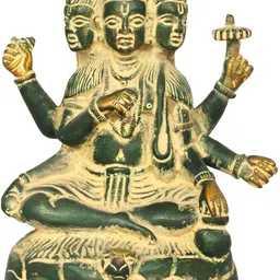Exotic India Gold-Toned & Green Lord Trimurti Religious Brass Idol Showpiece-image-87