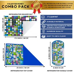 E-Retailer Blue Printed 6 Pieces Waterproof 3-Layered Refrigerator Covers With Pockets image 3