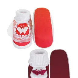 NESKA MODA 3 To 12 Month Cotton Newborn Baby Booty 2 Pair Set Soft Butterfly Walking Shoe Booties image 4