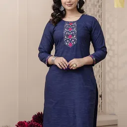 AUZAAI COLLECTION Pack Of 2 Embroidered Round Neck Thread Work Pure Cotton Straight Kurta-picture-21