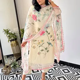 Royal Export Floral Printed Straight Kurta with Trousers & Dupatta image 3