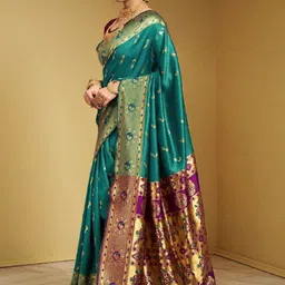 Mitera Woven Design Zari Silk Blend Handloom Paithani Saree image 3