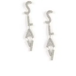 StyleCast Silver-Plated Cubic Zirconia Studded Contemporary Drop Earrings image 2