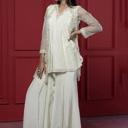 GloballyRonakRBafna Embroidered Top & Palazzos With Jacket Co-Ords image 3