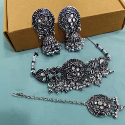 Women Click Beaded Qxidised Jewellery Set-picture-42