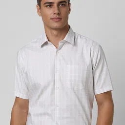 Van Heusen Men Spread Collar Grid Tattersall Checked Cotton Formal Shirt-image-12