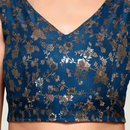 Oomph! Self-Designed Jacquard V-Neck Sleeveless Saree Blouse image 4