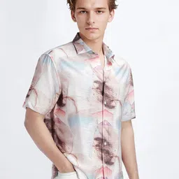RARE RABBIT Men Comfort Relaxed Fit Abstract Printed Spread Collar Cotton Casual Shirt image 4
