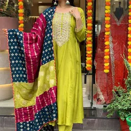 KALINI Women Embroidered Sequinned Kurta with Trousers & With Dupatta image 2