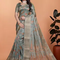 BAFNA MENS WEAR Woven Design Zari Silk Blend Saree image 4