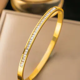 SZN Gold-Plated Crystals Stone Studded Slim Bangle-Style Bracelet image 1