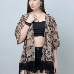 PURYS Women Printed Tasselled Longline Shrug-picture-27