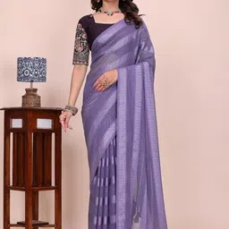 K 5 Fashion Woven Design Embroidered Poly Georgette Saree image 4