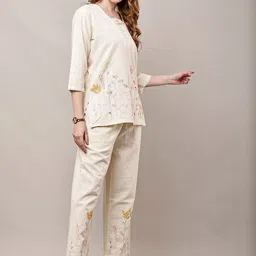 HERE&NOW Women Cream Viscose Rayon Co Ord Set image 4