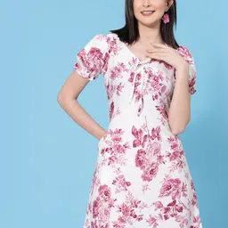 Oomph! Floral Print Puff Sleeve Crepe Sheath Mini Dress-picture-18