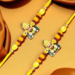 ADIVA Set Of 2 Artificial Beaded Thread Rakhis With Pooja Thali & Roli Chawal-picture-18