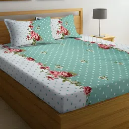 NEW TOWN Multicoloured 210 TC Cotton Fitted Queen Bedsheets With 2 Pillow Covers-image-73
