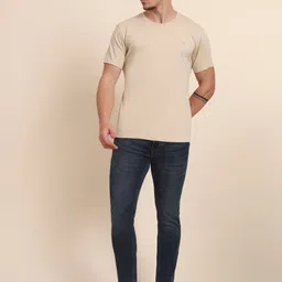 JADE BLUE Round Neck Short Sleeves Slim Fit Pure Cotton Casual T-Shirt image 3