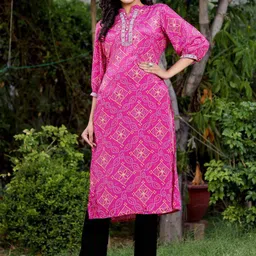 Chandbaali Bandhani Printed Regular Straight Satin Kurta-image-0
