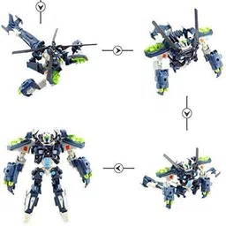 kitmeer Empty Hammer Robot to Helicopter Converting Figure Toy - White & Black image 3