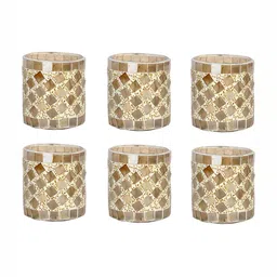 1ST TIME White & Brown 6 Pieces Textured Glass Candle Holders-image-43