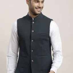 Turtle Woven-Design Slim-Fit Woven Nehru Jackets image 1