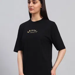 GRIFFEL Typography Printed Round Neck Short Sleeves Oversized Pure Cotton Casual T-shirt image 2