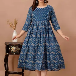 Aaysa Kurti Floral Printed Pure Cotton Flared Maternity Maxi Dress-image-35