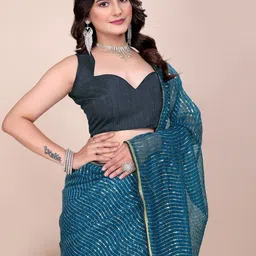 SILKWEAR Embellished Sequinned Supernet Saree-image-44