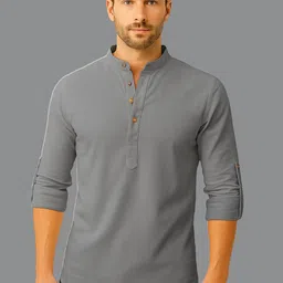 Navkanj Band Collar Roll-Up Sleeves Short Kurta-picture-15