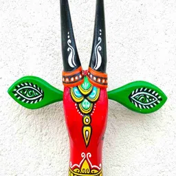 CRAFTOOBA Green & Red Printed Cow Head Wooden Wall Masks-picture-32