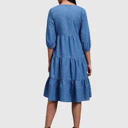 R.Code by The Roadster Life Co. Embroidered Denim A-Line Midi Dress image 5