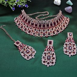 VATSALYA creation Rose Gold-Plated Artificial Stones Alloy Jewellery Set-picture-22