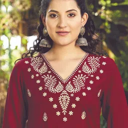 rr sa kurtis Formal Regular Sleeves Embroidered Women Maroon Top image 3