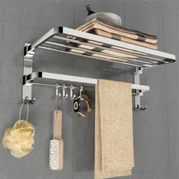 New Look Stainless Steel 304 Grade Dual Folding Towel Rack for Bathroom/Towel Stand/Hanger/Bathroom Accessories (24 Inch-Chrome) Silver Towel Holder-image-3
