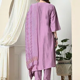 KALINI Floral Embroidered Sequinned V-Neck A-Line Kurta With Dhoti Pants & Dupatta image 3